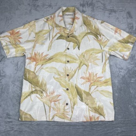 Tommy Bahama Other - VTG Tommy Bahama Hawaiian Silk Shirt Men Large Yellow Floral Button UP Camp EUC